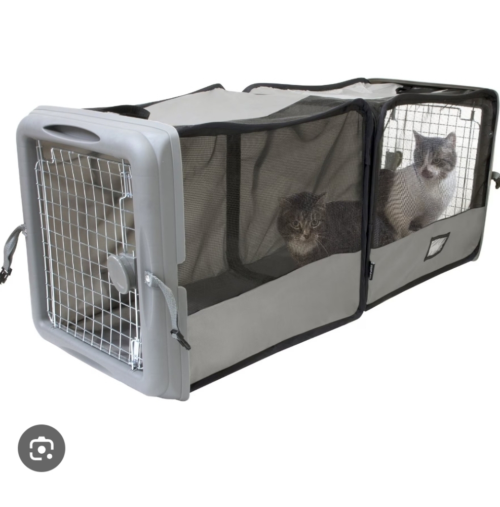 Gray Pet Carrier with Black Straps